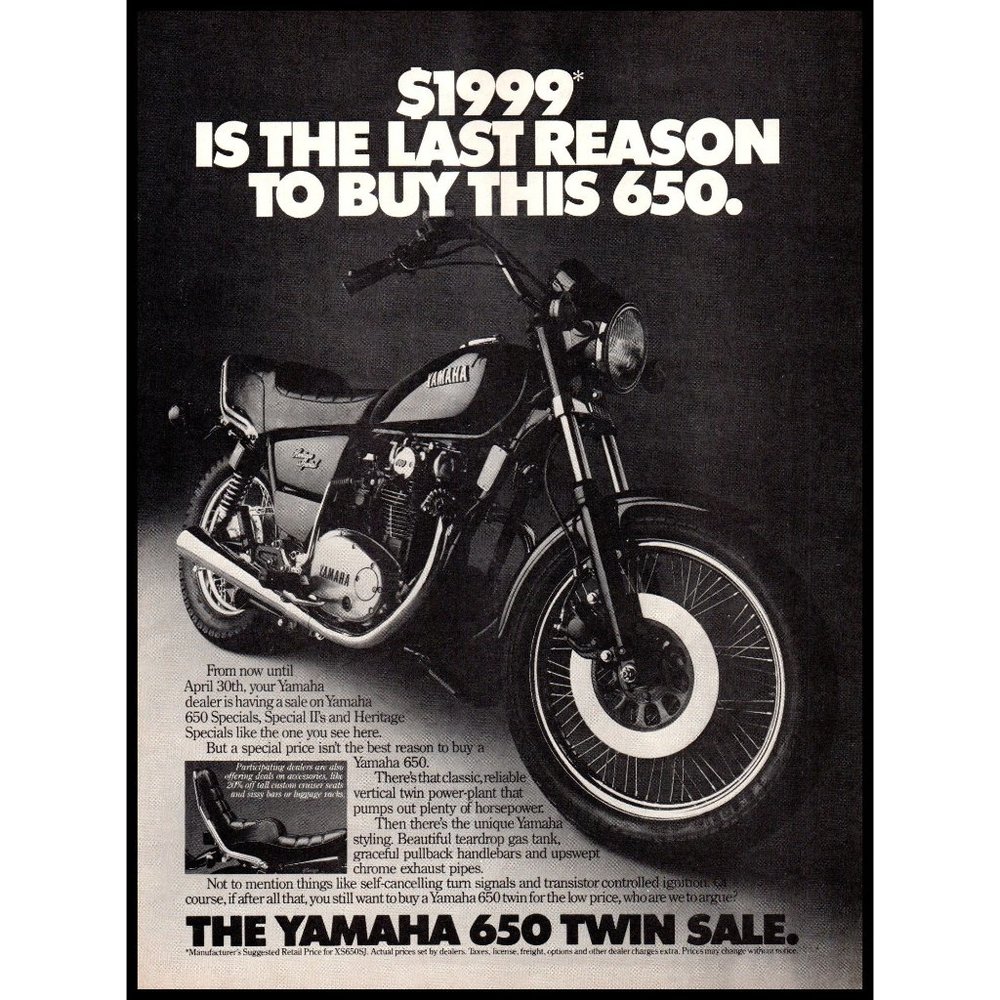 1982 Yamaha 650 Special Heritage Specials Motorcycle Vintage Print Ad Wall Art